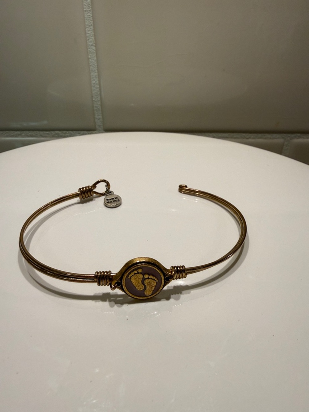 Gold-Tone Footprint Accent Adjustable Bangle Bracelet